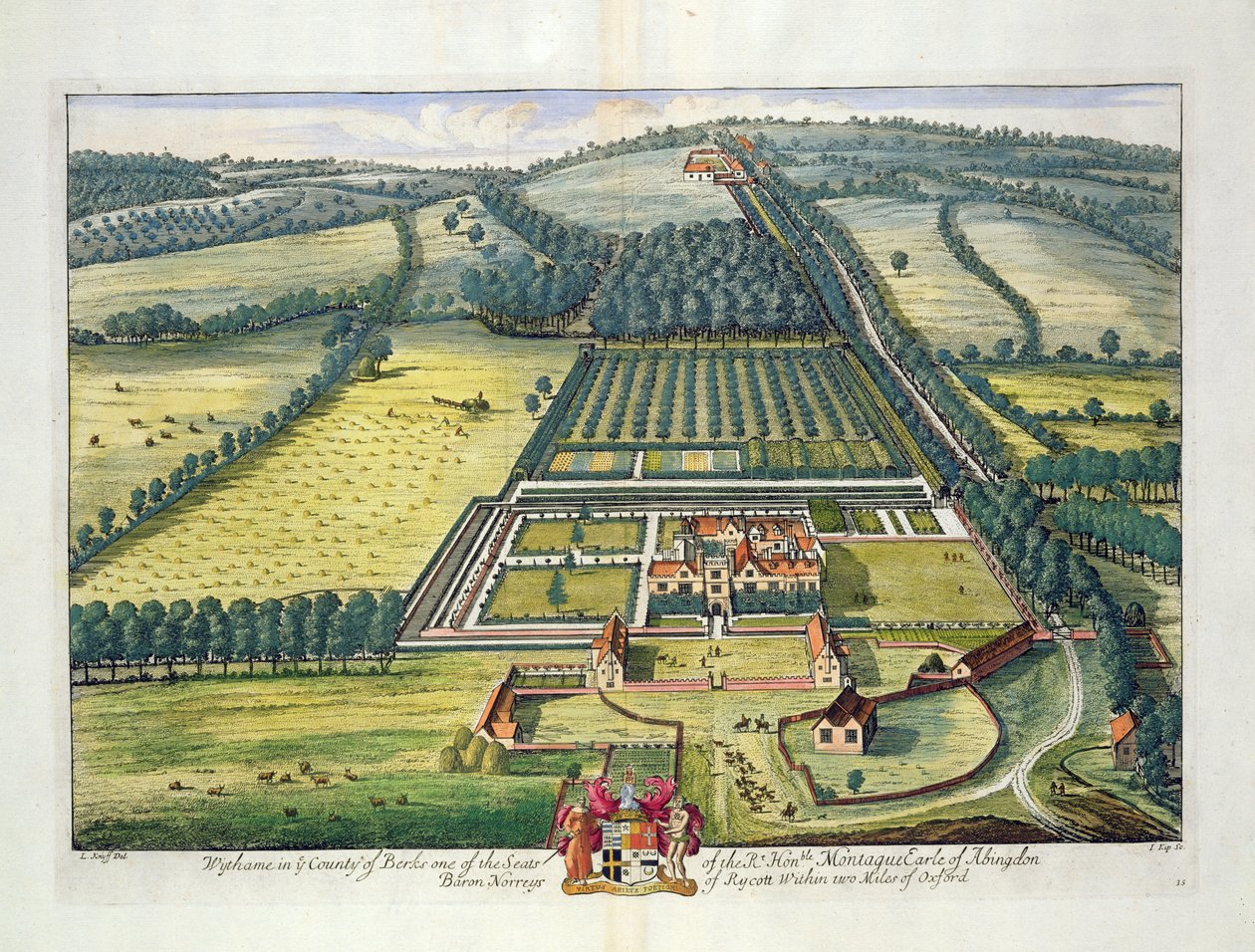 Wytham v hrabství Berkshire, rytina Johannese Kipa (asi 1652-1722) od Leonard Knyff