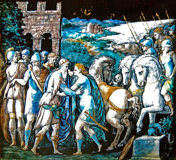 Setkání Thesea a Artemidy, královny Amazonek, 1563 (malovaný smalt) od Leonard Limosin