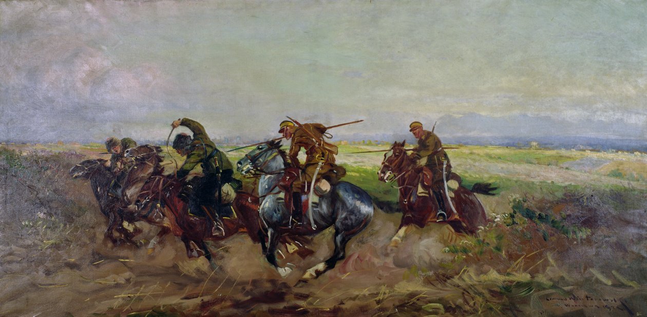 Polské kopiníky útočící na Rusy, 1920 od Leonard Winterowski