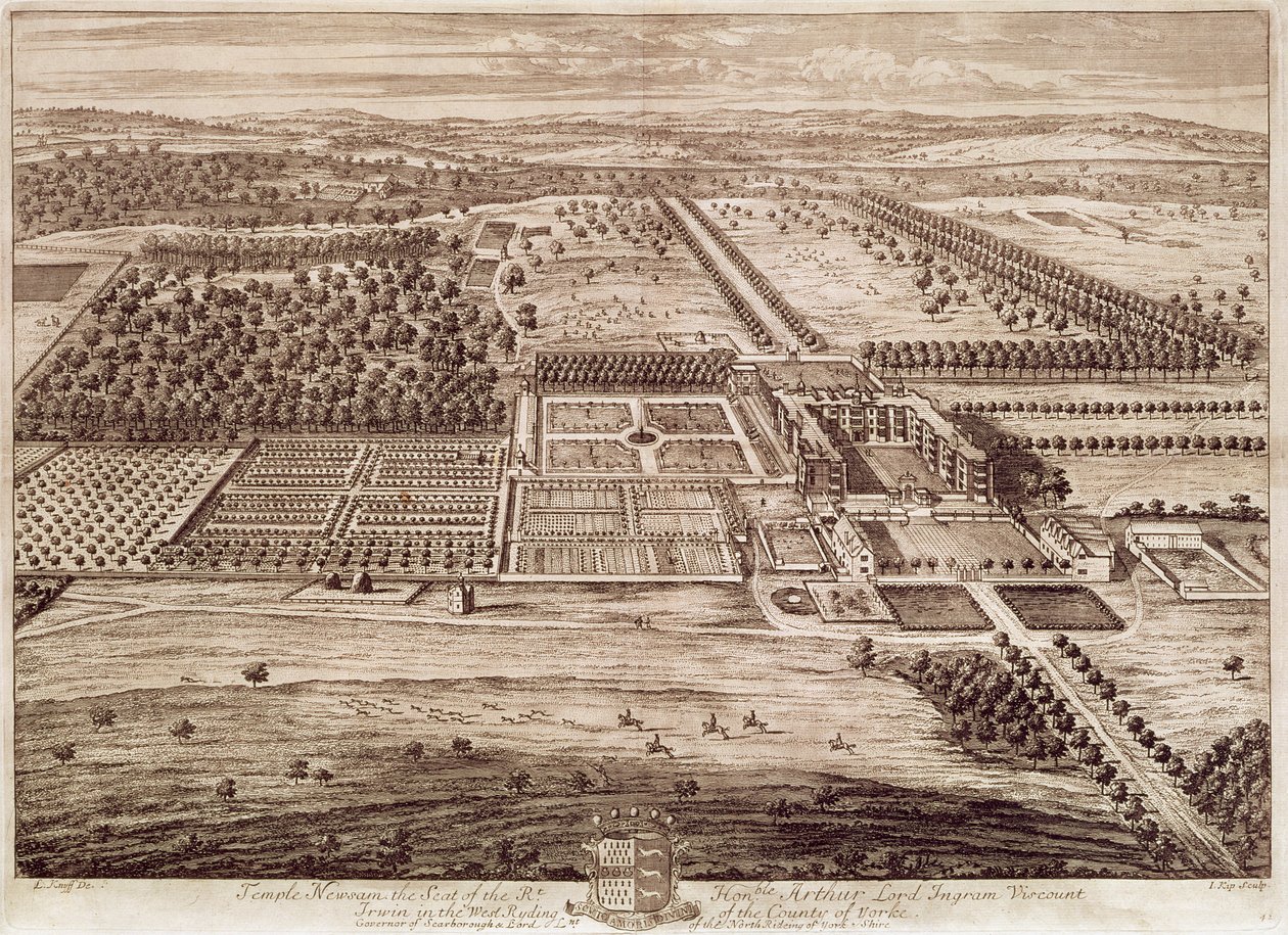 Prospect of Temple Newsam House from the East, ryl Jan Kip (asi 1652-1722) 1702 (rytina) od Leonard (after) Knyff