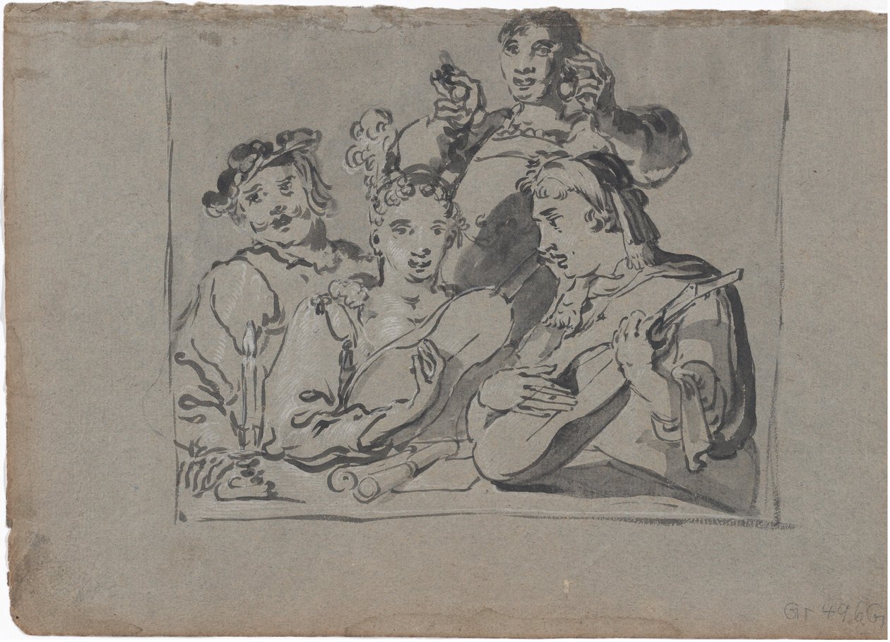 Kvarteto zpěváků, hráčů na loutnu a zvonařů hrajících v krčmě při svíčkách, 1620-1628. od Leonard Bramer