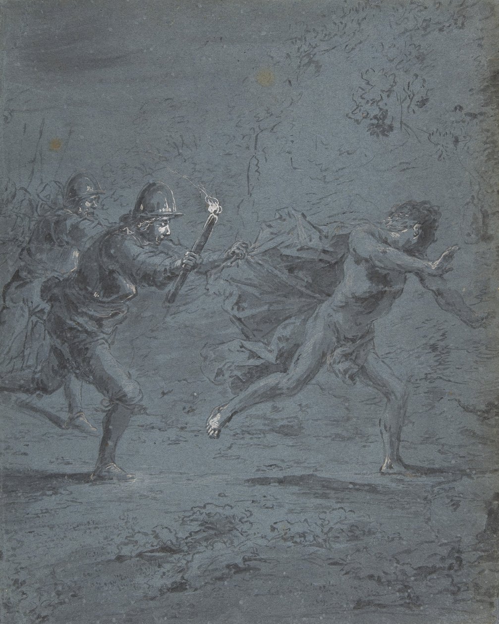 Noční scéna s vojáky pronásledujícími uprchlého Marka XIV, 5-52, 1611-74. od Leonard Bramer