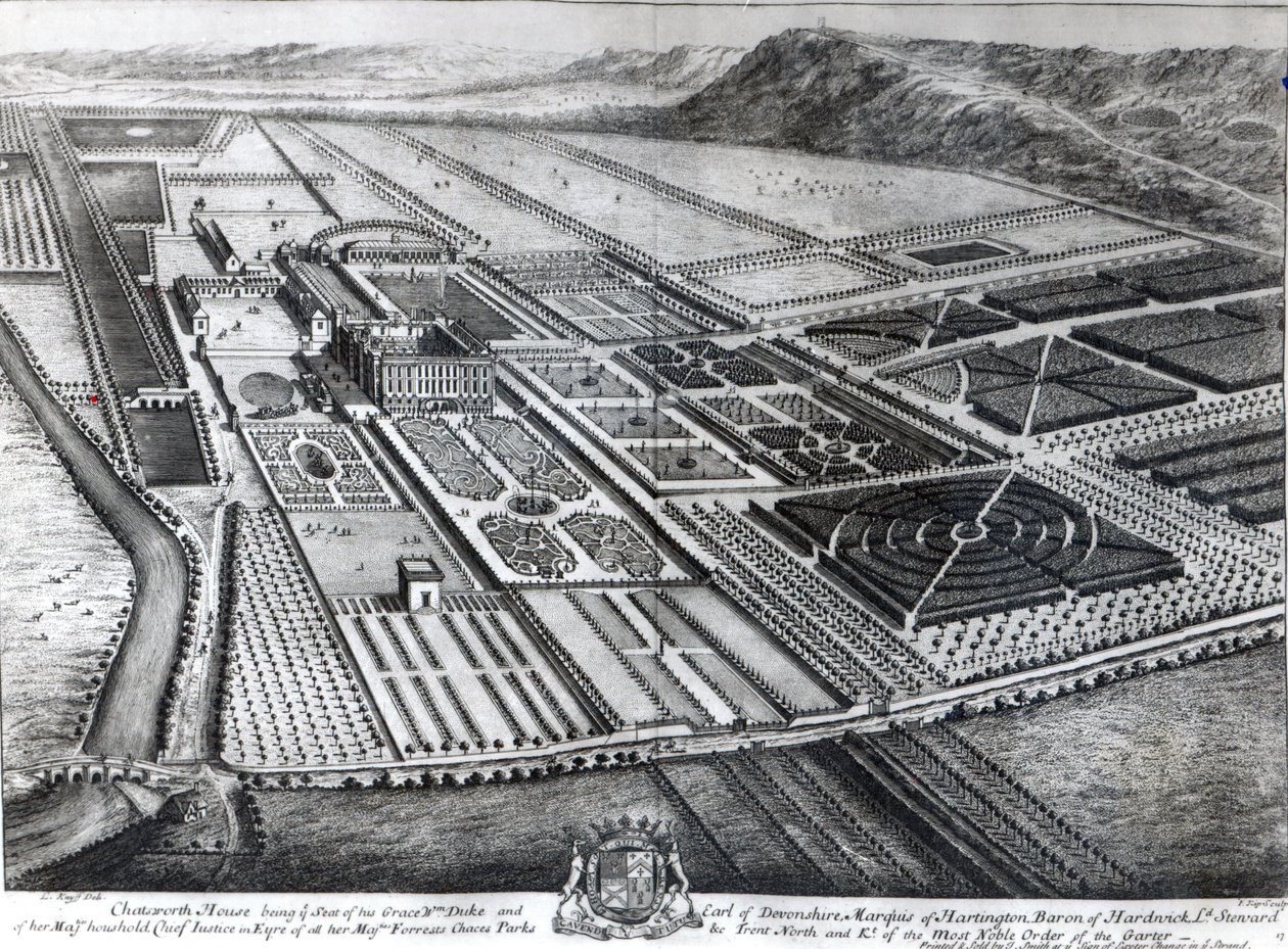 Chatsworth House, vyryl Johannes Kip od Leonard Knyff