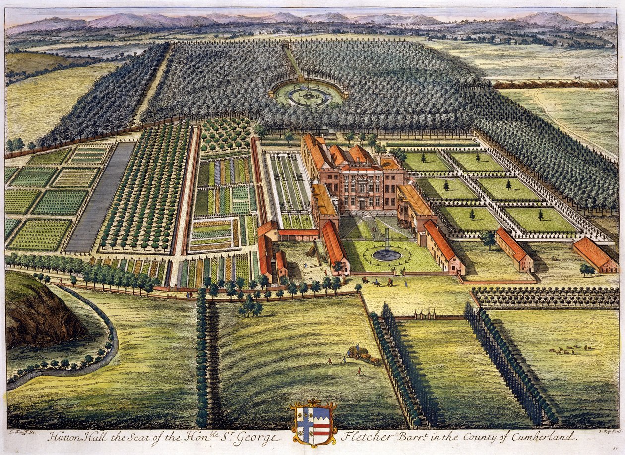 Hutton Hall v hrabství Cumberland vyrytý Johannesem Kipem (asi 1652-1722) od Leonard Knyff
