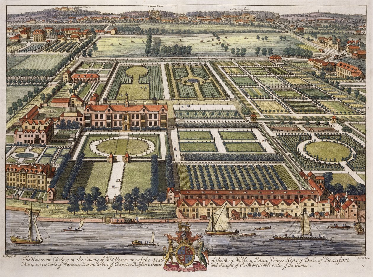 Dům v Chelsea v hrabství Middlesex, vyryl Johannes Kip (asi 1652-1722) od Leonard Knyff