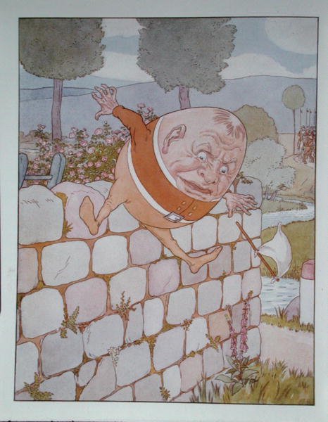 Humpty Dumpty, ilustrace z „Alice Through the Looking-Glass“ od Lewise Carrolla (1832-98) vydané v Londýně od Leonard Leslie Brooke