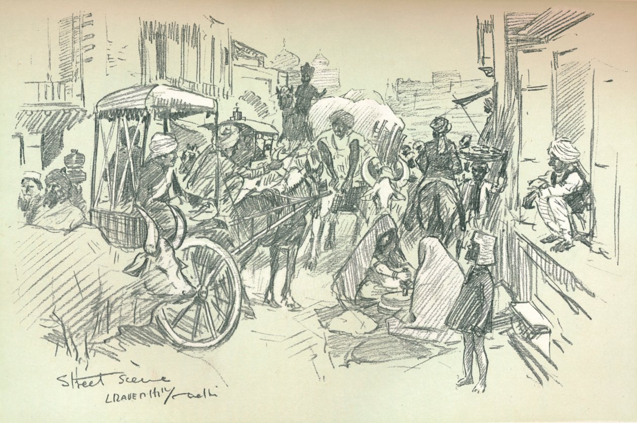 Pouliční scéna v Dillí, c1903 od Leonard Raven Hill