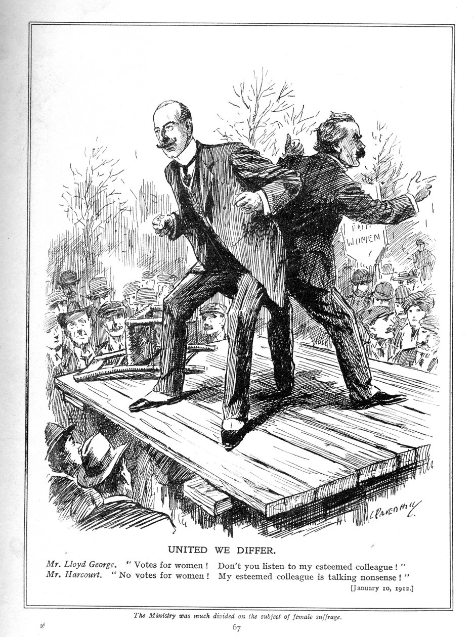 Lloyd George a Harcourt, oba ministři v liberální vládě, nesouhlasí s dáváním hlasů ženám, 1910 od Leonard Raven Hill
