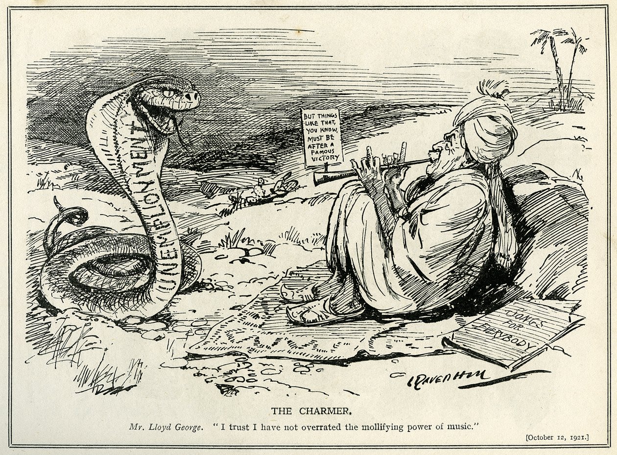 Lloyd George okouzlující hada nezaměstnanosti, 1921 od Leonard Raven Hill