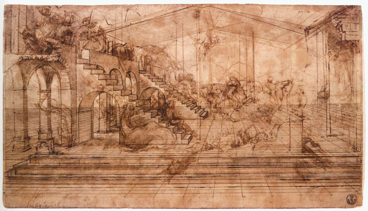  Perspektivní studie Klanění mudrců Popis LEONARDO da Vinci Perspektivní studie Klanění mudrců od Leonardo da Vinci
