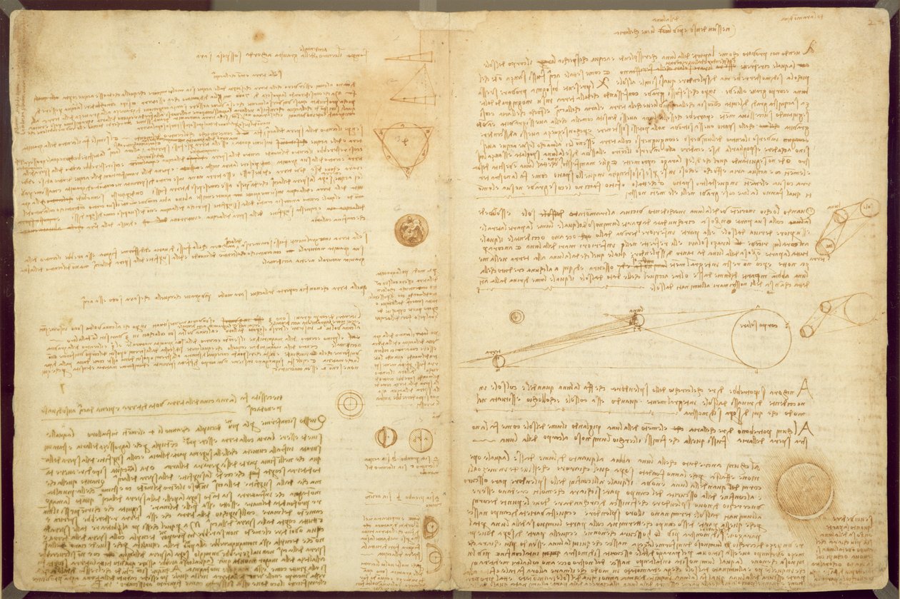 Stránka z Codexu Leicester, 1508-12 (sépiový inkoust na lněném papíře) od Leonardo da Vinci