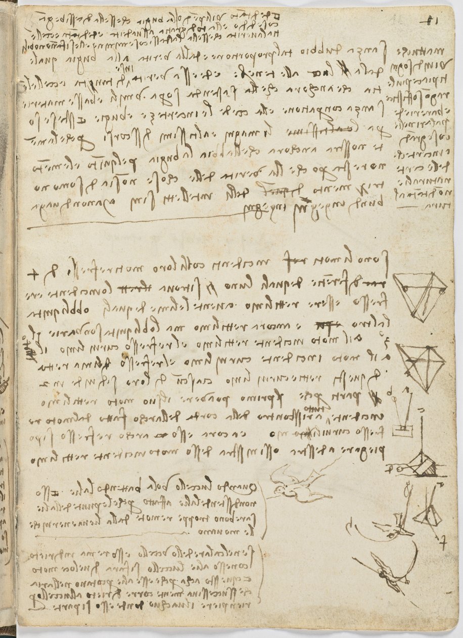 Letový kód ptáků, c. 1505-06, papírový rukopis, cc. 18, list 11 recto od Leonardo da Vinci