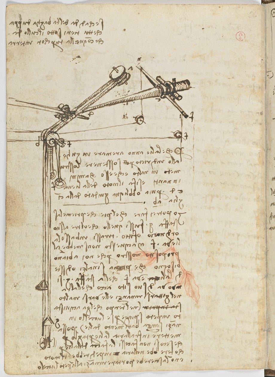 Letový kód ptáků, c. 1505-06, papírový rukopis, cc. 18, list 16 verso od Leonardo da Vinci