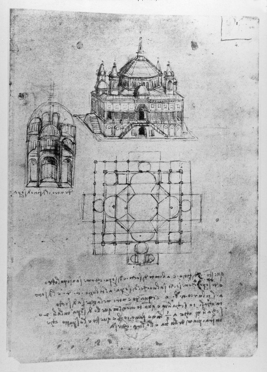 Návrh pro kostel, fol. 4r od Leonardo da Vinci