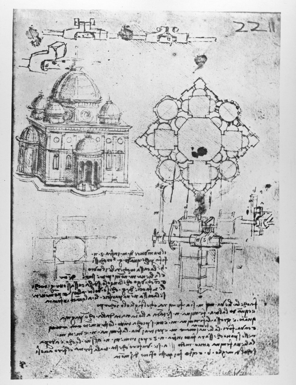 Návrh kostela, fol. 4r od Leonardo da Vinci