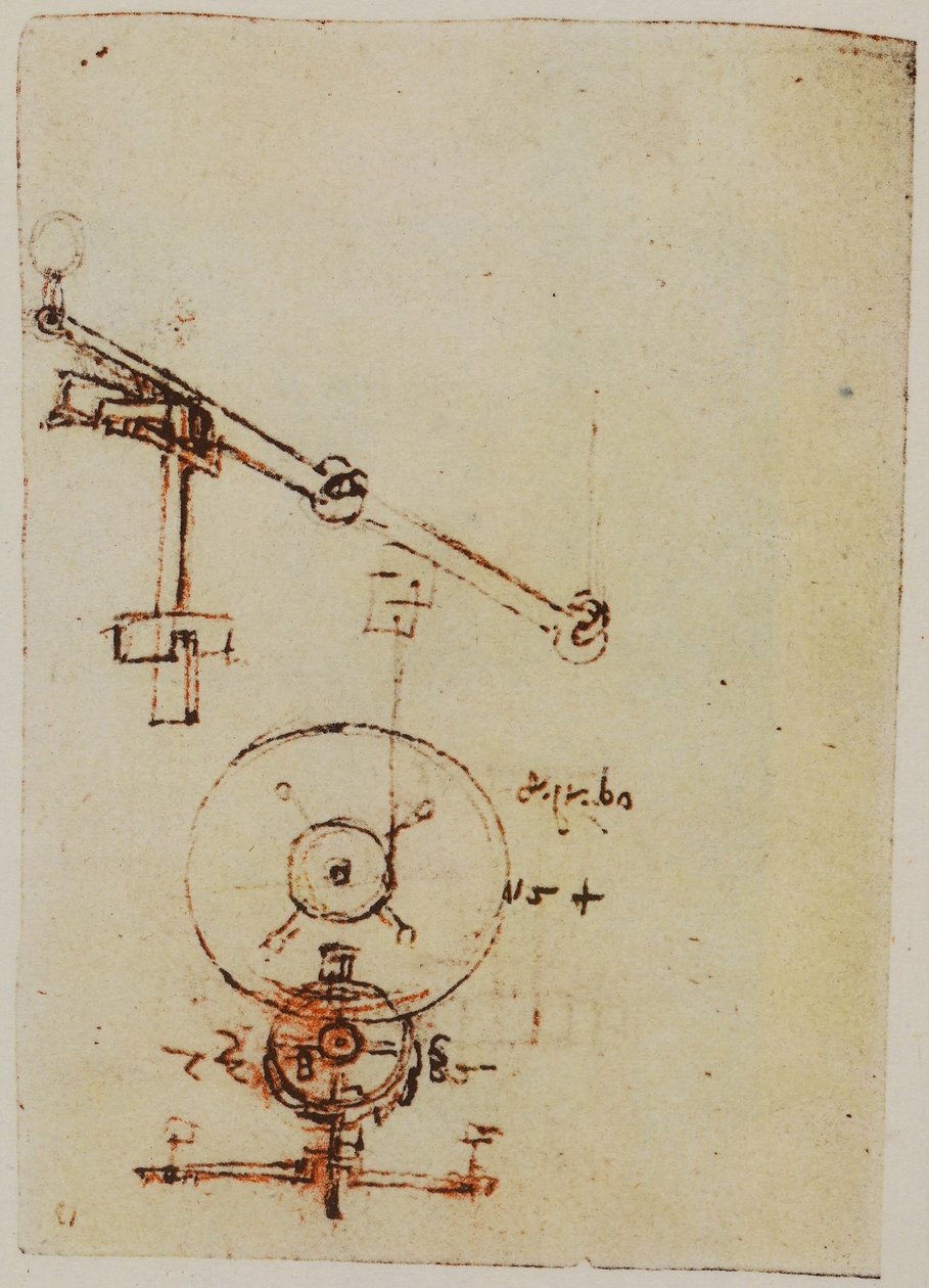Návrhy na výrobu kol a ozubených kol, ilustrace z Codexu Forster II od Leonardo da Vinci