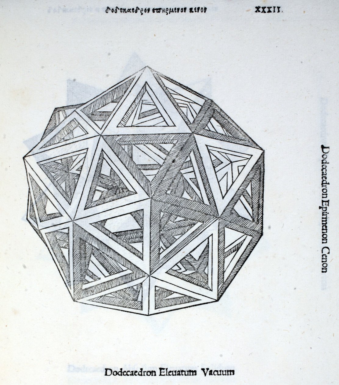 Dodecaedron elevatum vacuum, ilustrace z knihy "Divina Proportione" od Luca Pacioliho (asi 1445-1517), původně vyd. Benátky, 1509 od Leonardo da Vinci