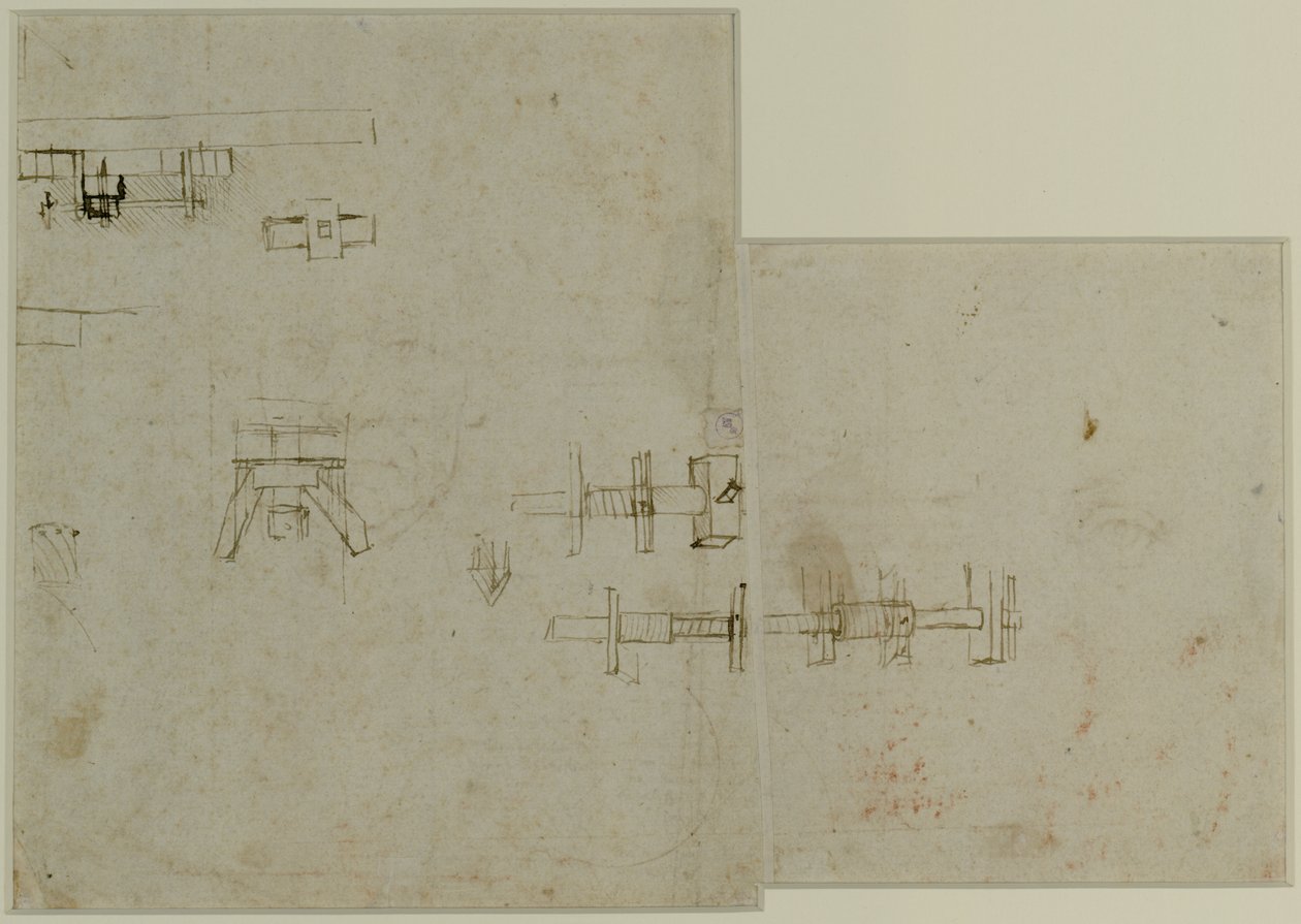 Části stroje, c. 1489-90 (pero a hnědý inkoust na papíře) od Leonardo da Vinci