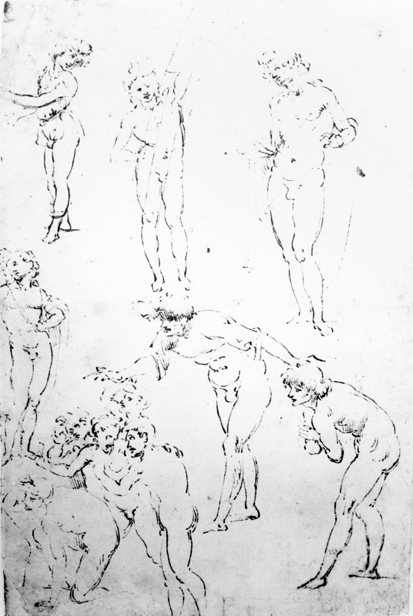 Figurální studie ke klanění tří králů, c.1481 (pero a inkoust na papíře) od Leonardo da Vinci