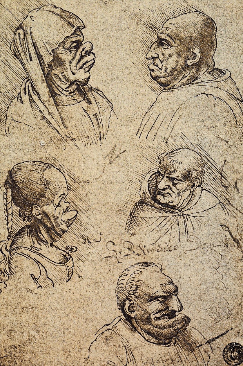 Pět groteskních hlav, kresba Leonarda da Vinci. Gallerie dellAccademia, Benátky od Leonardo da Vinci