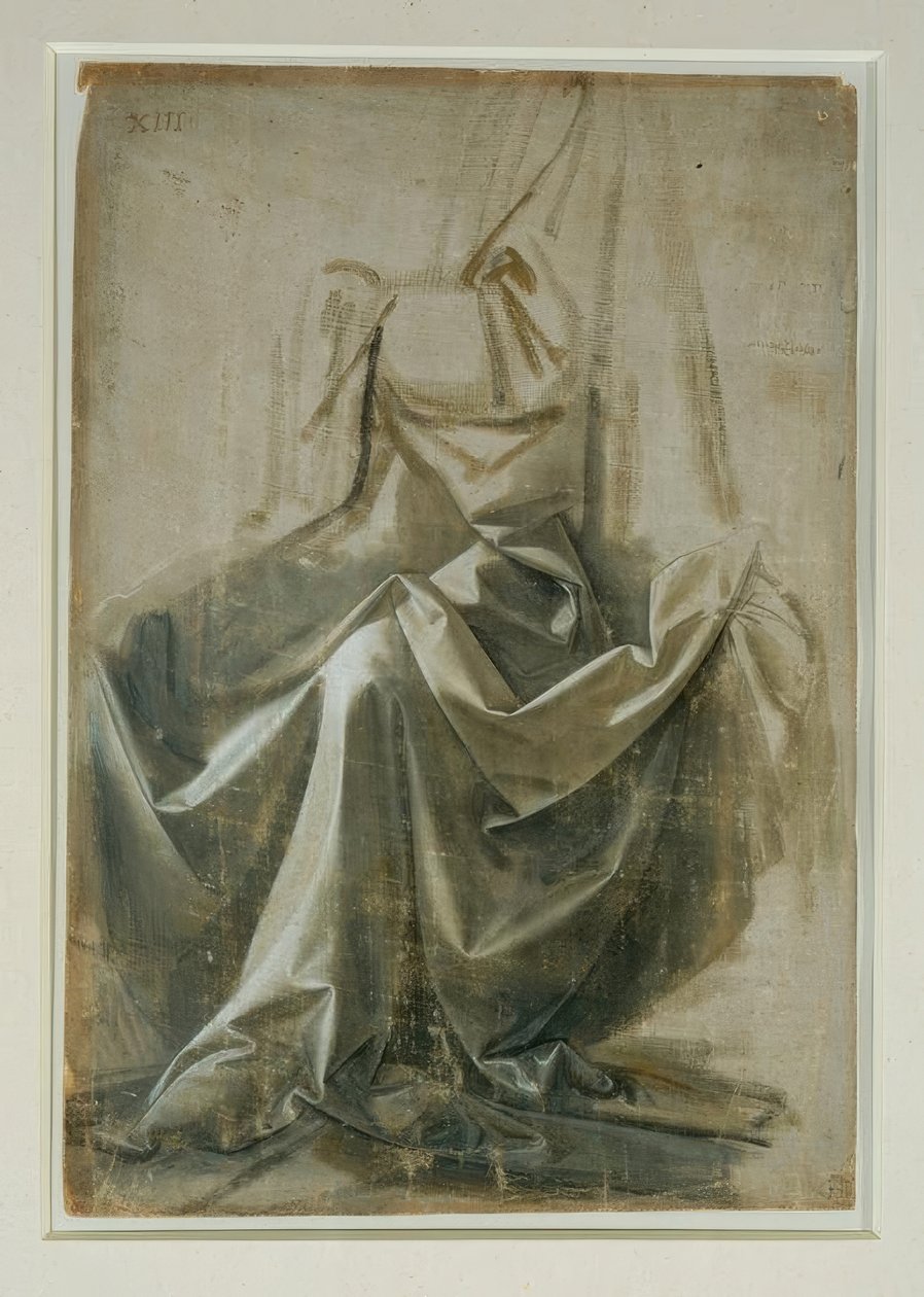 Studie šatů sedící postavy od Leonardo da Vinci