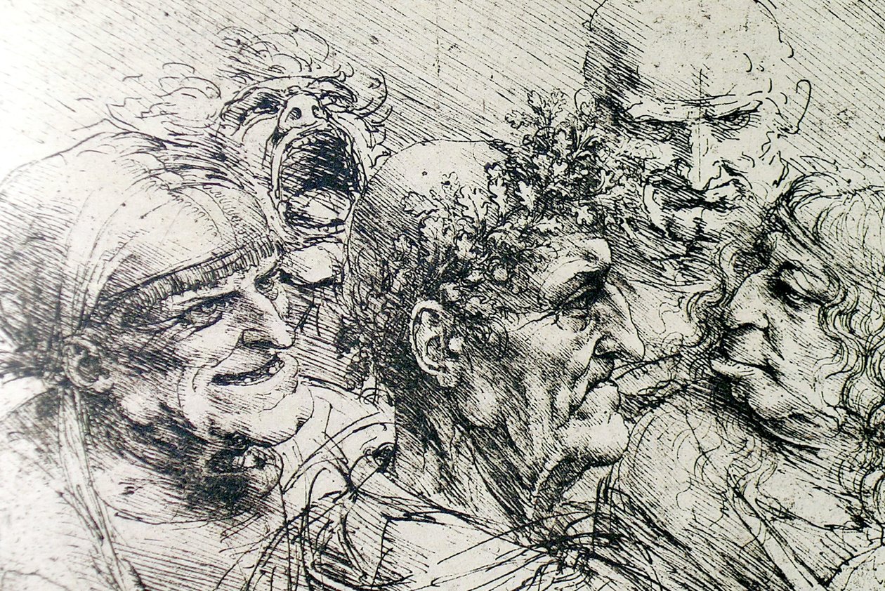 Groteskní hlavy od Leonardo da Vinci