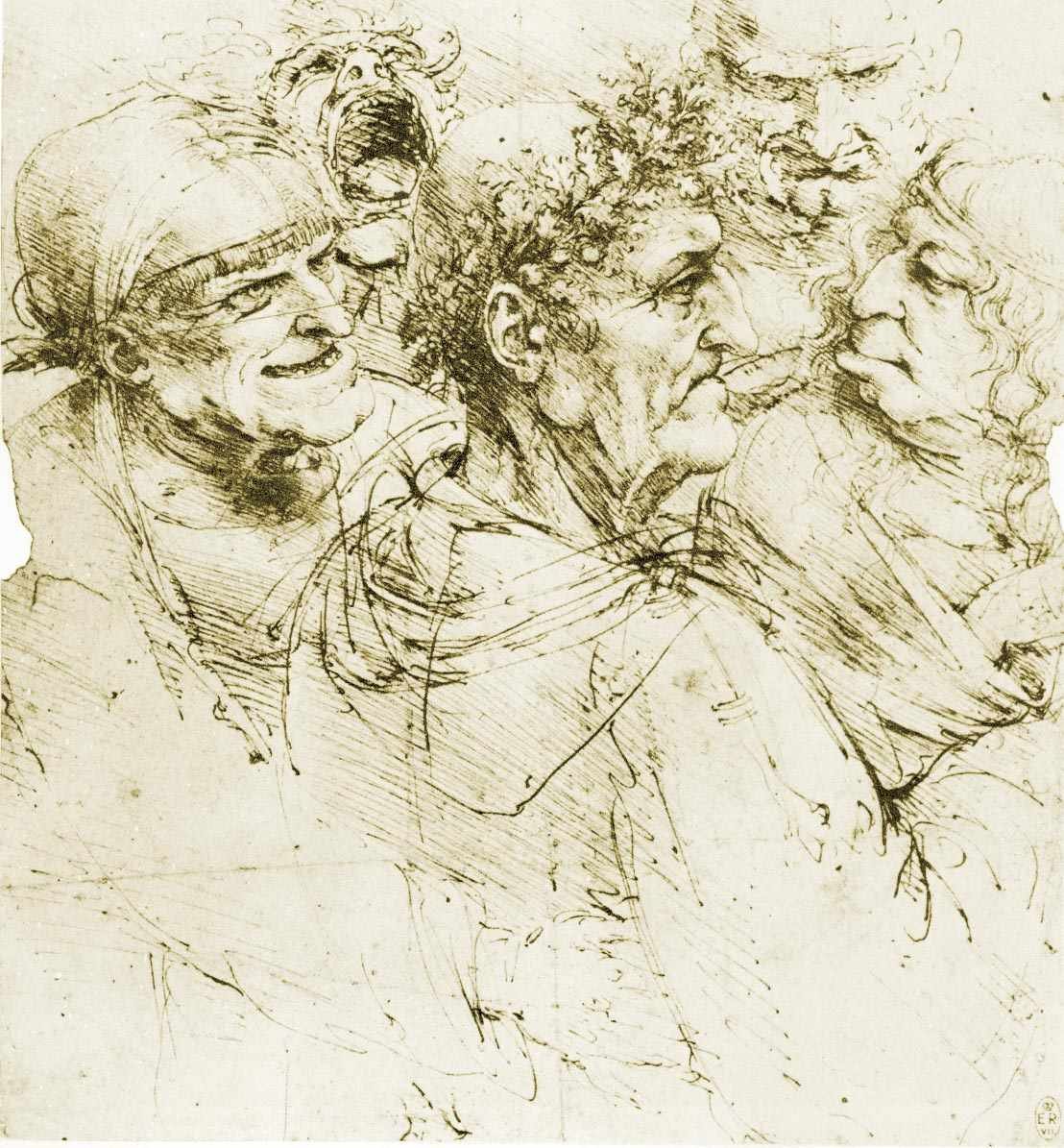 Groteskní hlavy od Leonardo da Vinci