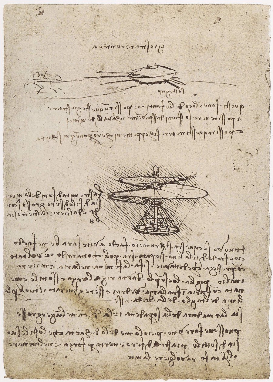 MS B 2173 fol. 83v Studie vzduchového šroubu, 1488-90 (pero a inkoust na papíře) (viz také 162317) od Leonardo da Vinci