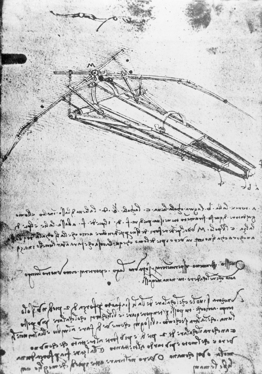 MS B 2173, folio 74v: Studie létajícího stroje, 1487-1490 od Leonardo da Vinci