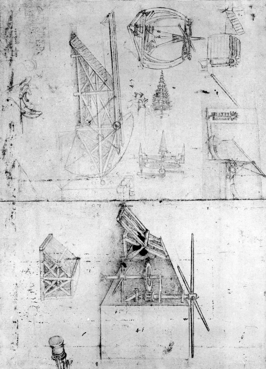 Návrhy strojů, fol. 394V (pero a inkoust na papíře) od Leonardo da Vinci