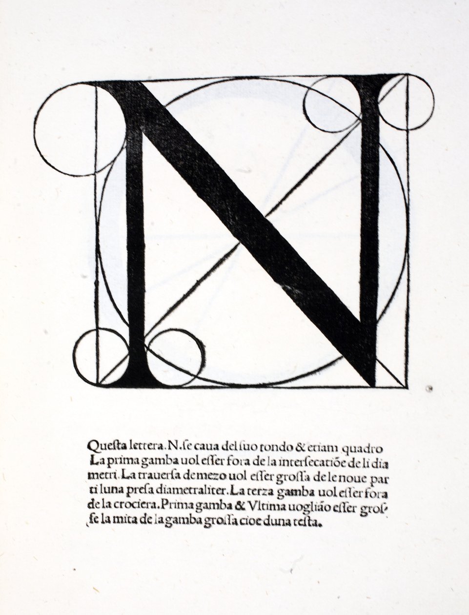 N, ilustrace z knihy "Divina Proportione" od Luky Pacioliho (asi 1445-1517), původně vyd. Benátky, 1509 od Leonardo da Vinci