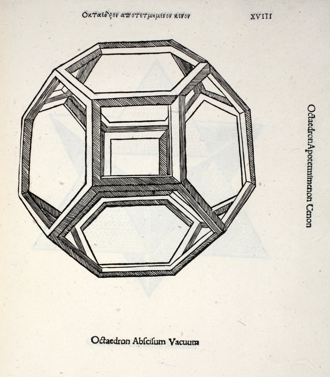 Octocedron abscisum vacuum, ilustrace z knihy "Divina Proportione" od Luca Pacioliho (asi 1445-1517), původně vydáno. Benátky, 1509 od Leonardo da Vinci
