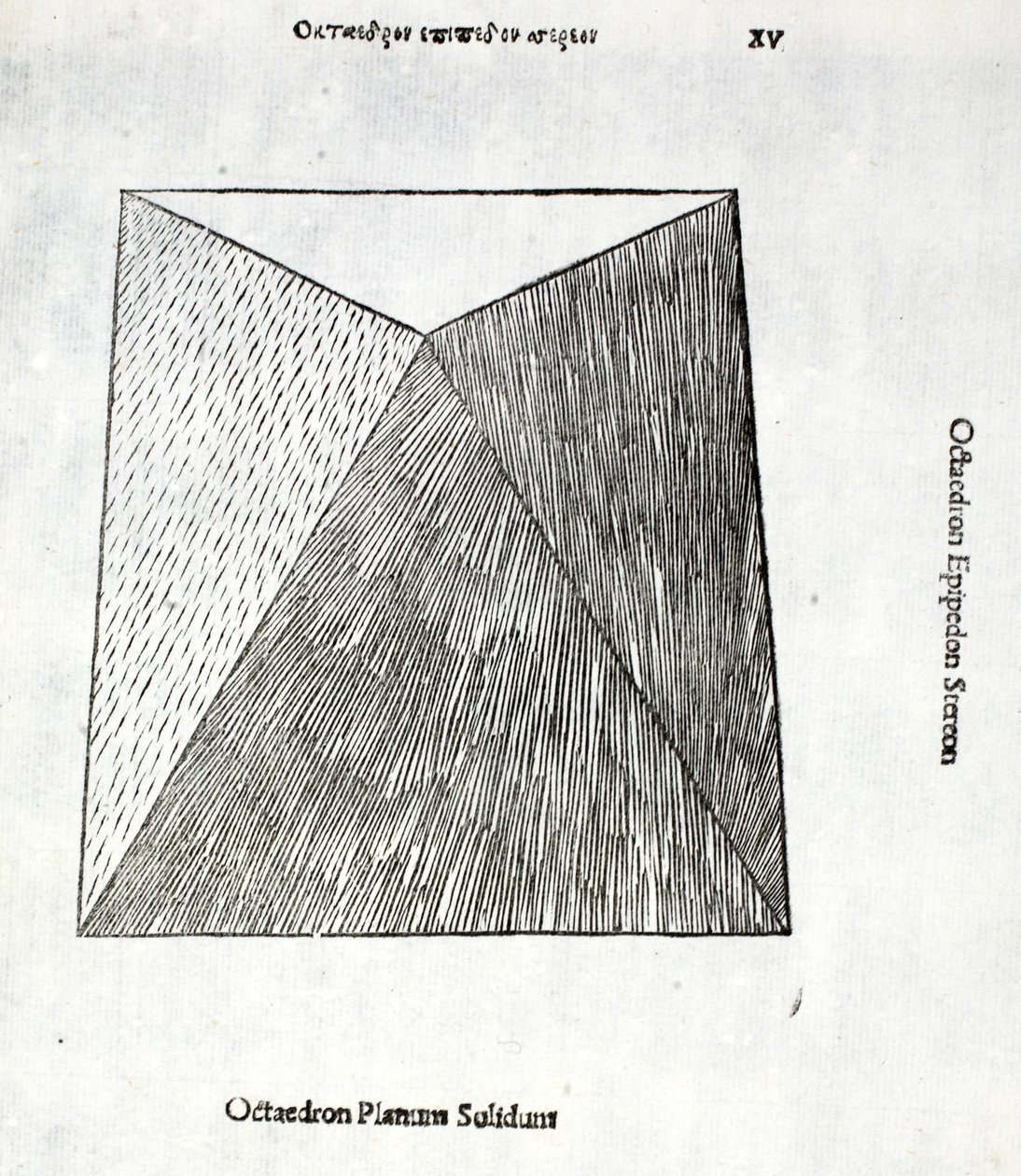 Octocedron planum solidum, ilustrace z knihy "Divina Proportione" od Luky Pacioliho (asi 1445-1517), původně vyd. Benátky, 1509 od Leonardo da Vinci