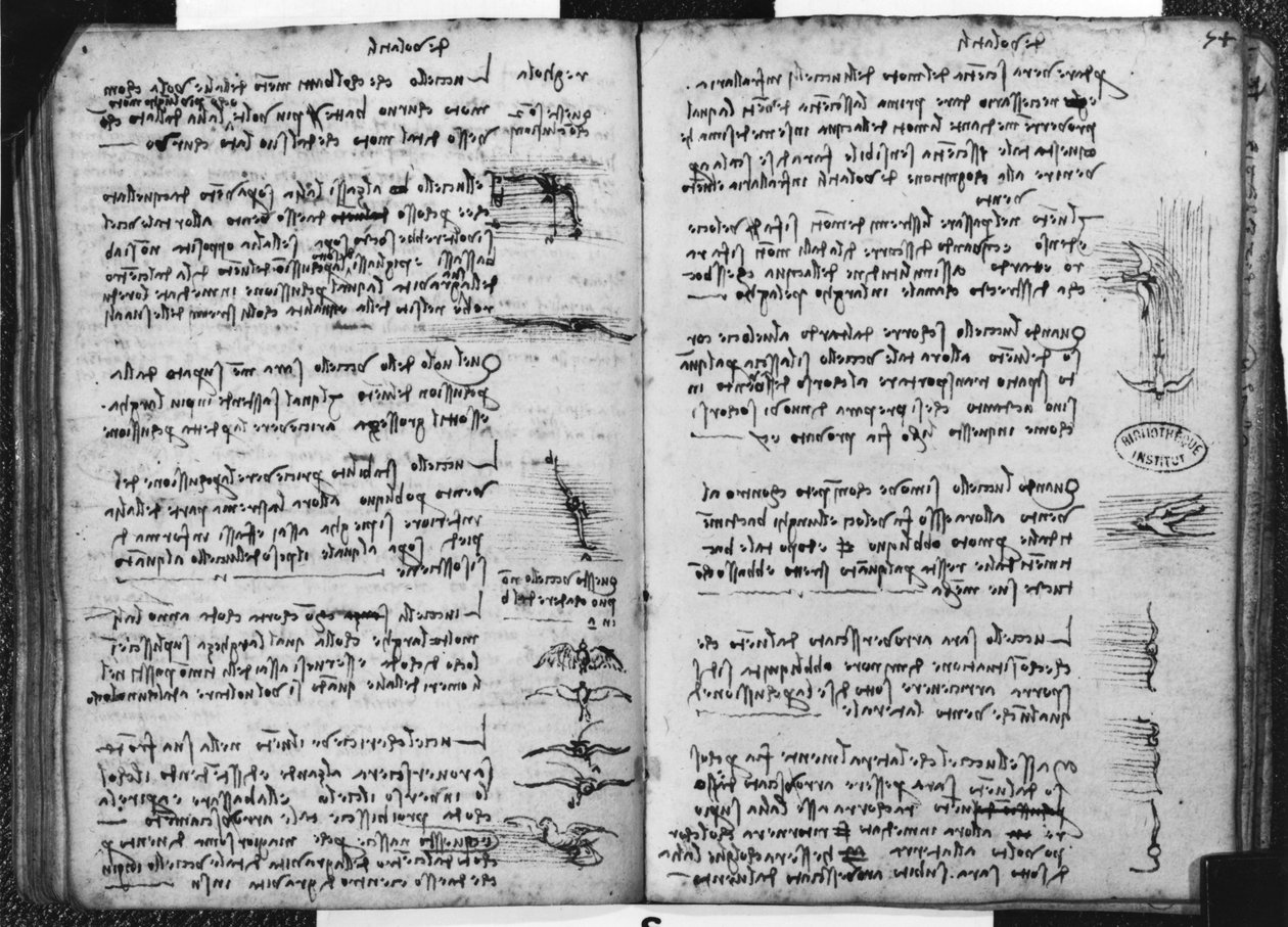 Pařížský rukopis E, fol. 53v a 54r: (perem a tuší na papíře), 1513-14. od Leonardo da Vinci