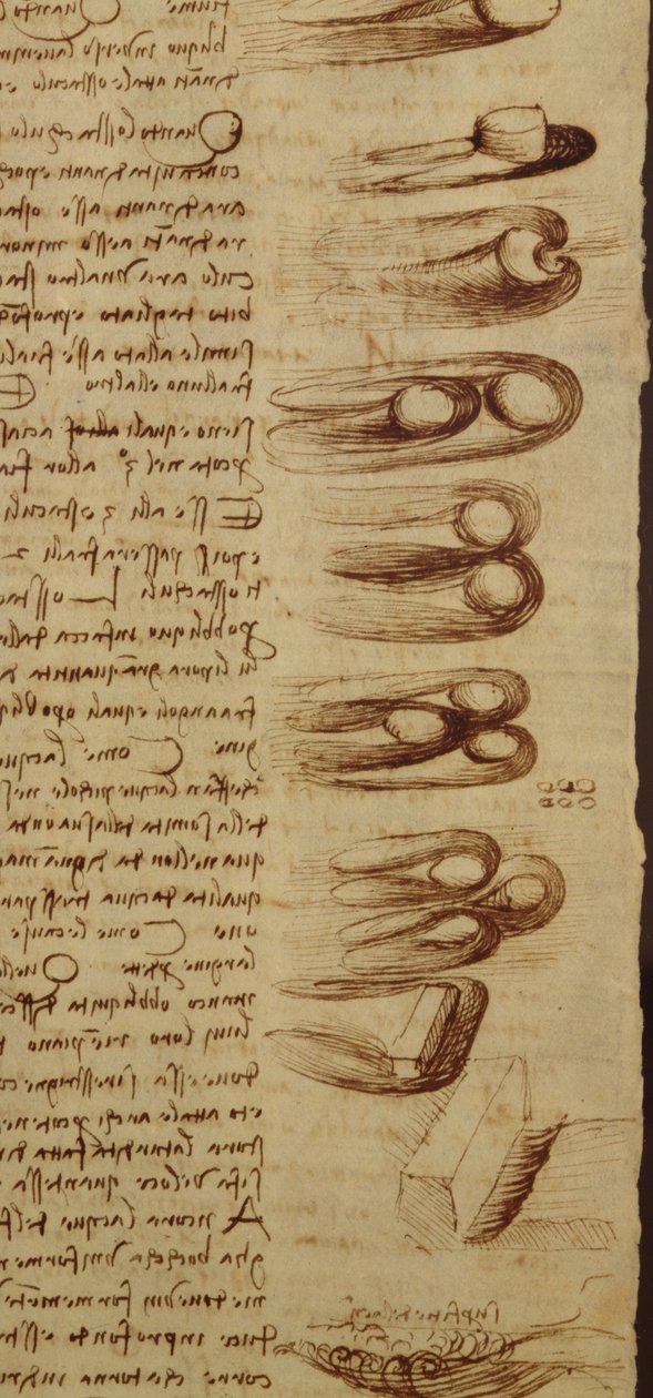 Vědecké diagramy, z Codexu Leicester, 1508-12 sépiový inkoust na lněném papíře detail 240120 od Leonardo da Vinci