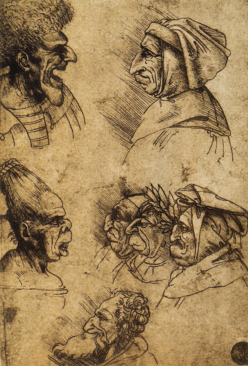 Sedm groteskních hlav; kresba Leonarda da Vinciho. Gallerie dellAccademia, Benátky od Leonardo da Vinci
