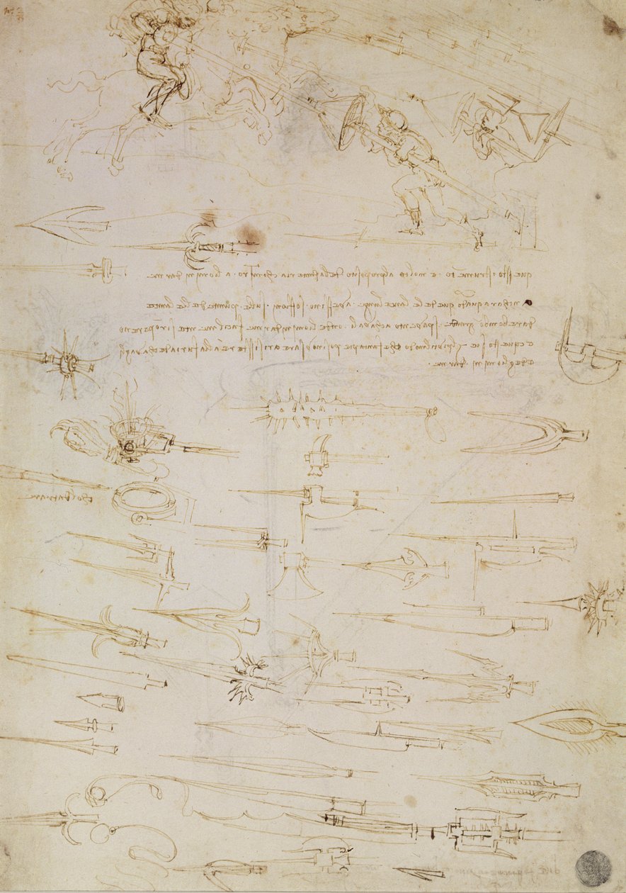 List studií pěšáků a jezdců v boji a halbardů, 1485-1488 (pero a inkoust na papíře) od Leonardo da Vinci