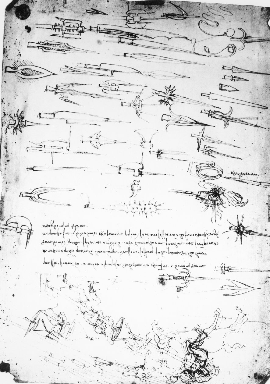 List studií pěšáků a jezdců v boji a halbardů, 1485-1488 od Leonardo da Vinci