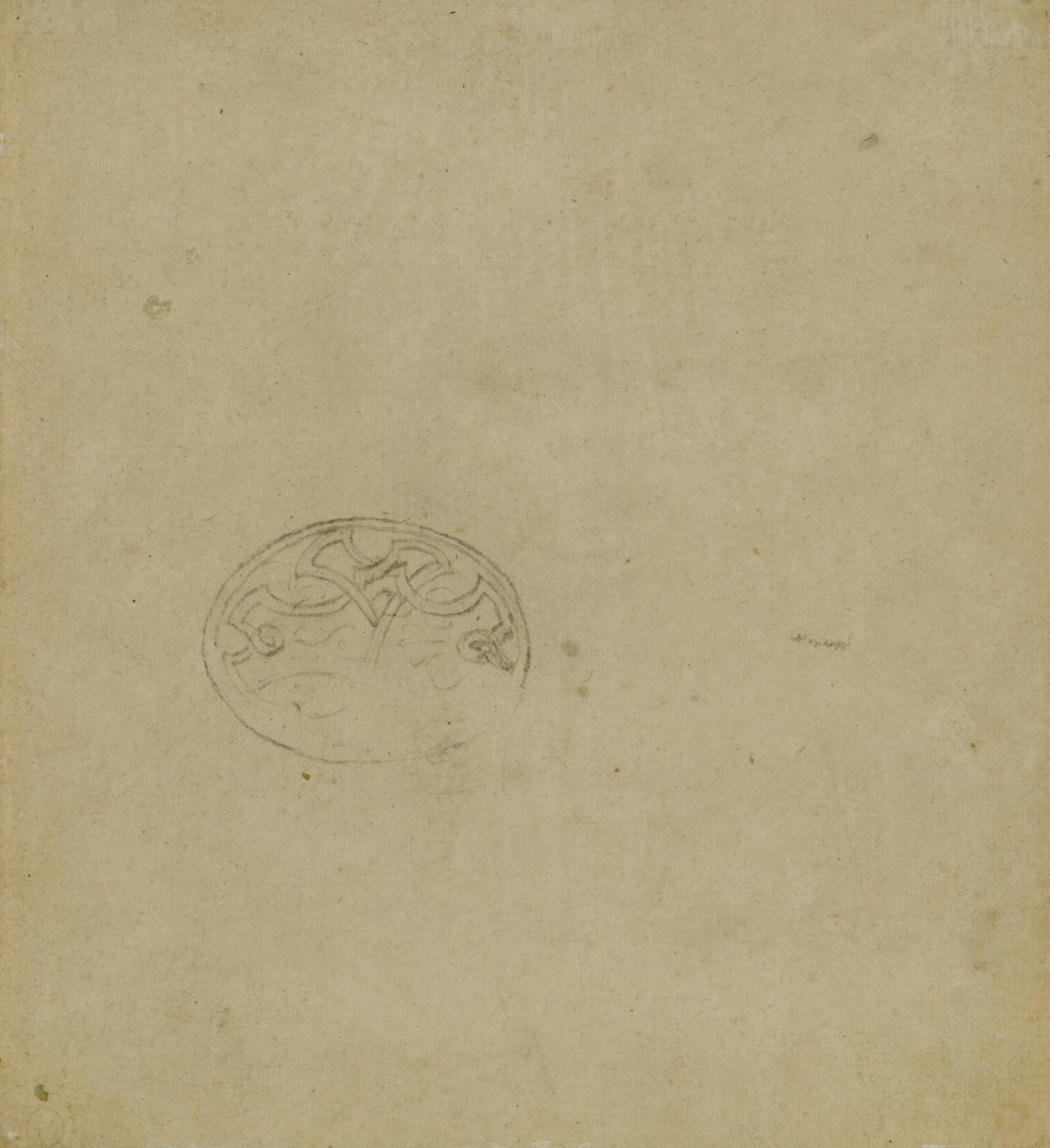 Náčrt ornamentálního motivu v oválu, c. 1483-1485? (pero a inkoust na světle okrovém papíře) od Leonardo da Vinci