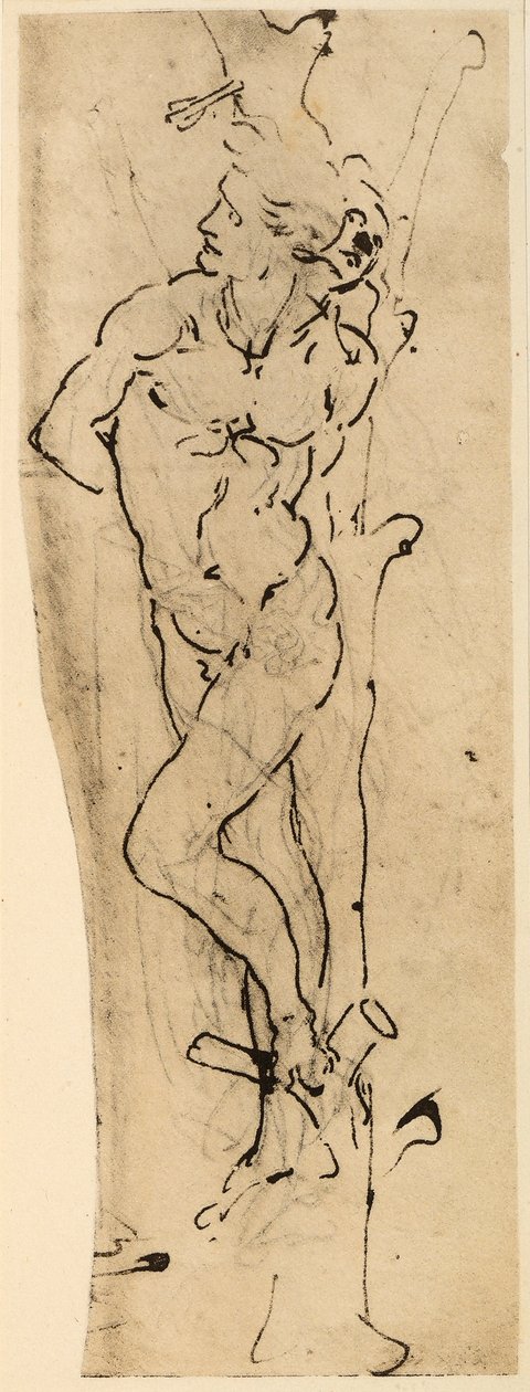Svatý Šebestián; stříbrná bodová kresba na bílém papíře od Leonarda da Vinciho. Kunsthalle, Místnost tisků a kreseb, Hamburk. od Leonardo da Vinci