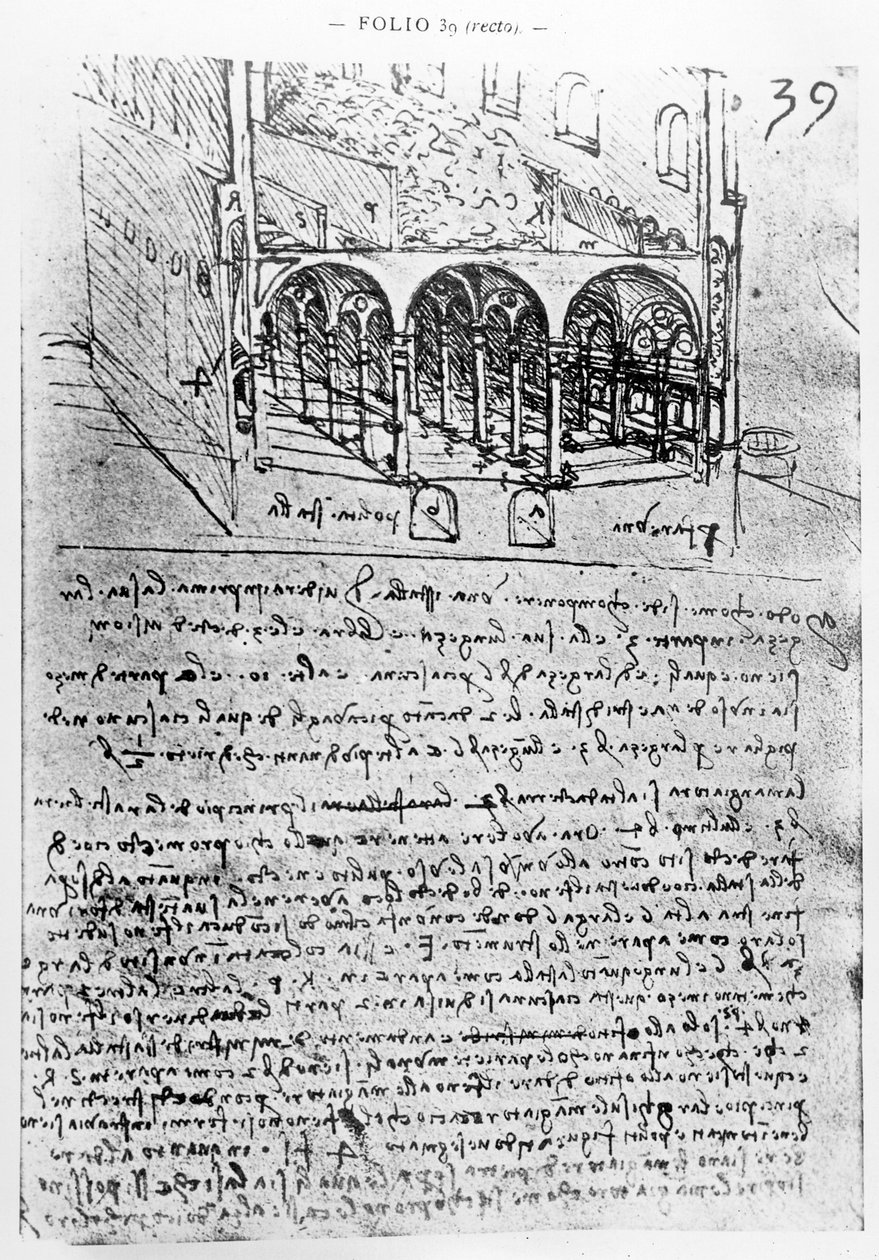 Studie pro stáje, Folio 39r, z pařížského rukopisu B 2173, 1487-90 od Leonardo da Vinci