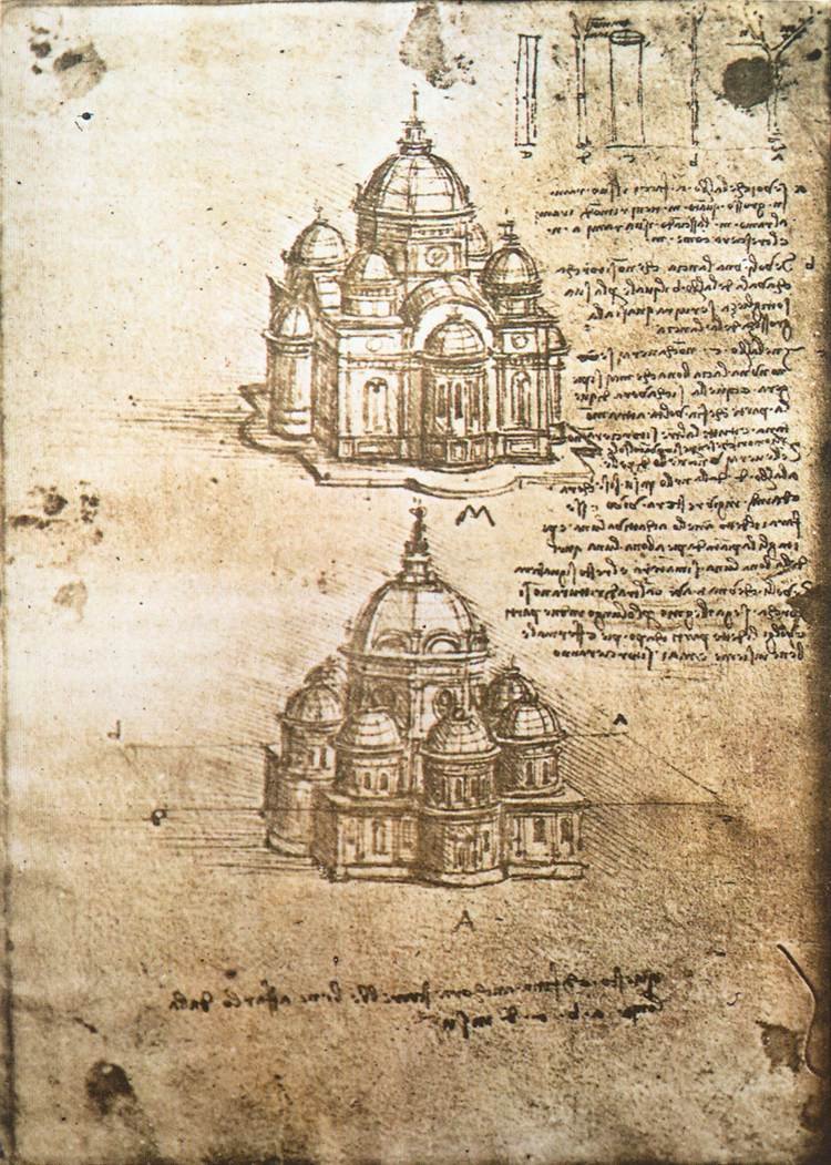 Studie budov centrálního plánu od Leonardo da Vinci