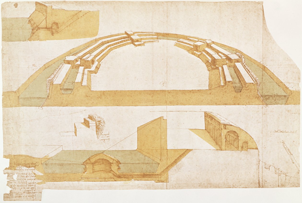 Studie pro tvrz na polygonálním půdorysu s dvojitým příkopem, fol. 116r z Codex Atlanticus, 1504-8 (pero a tuš na papíře) od Leonardo da Vinci