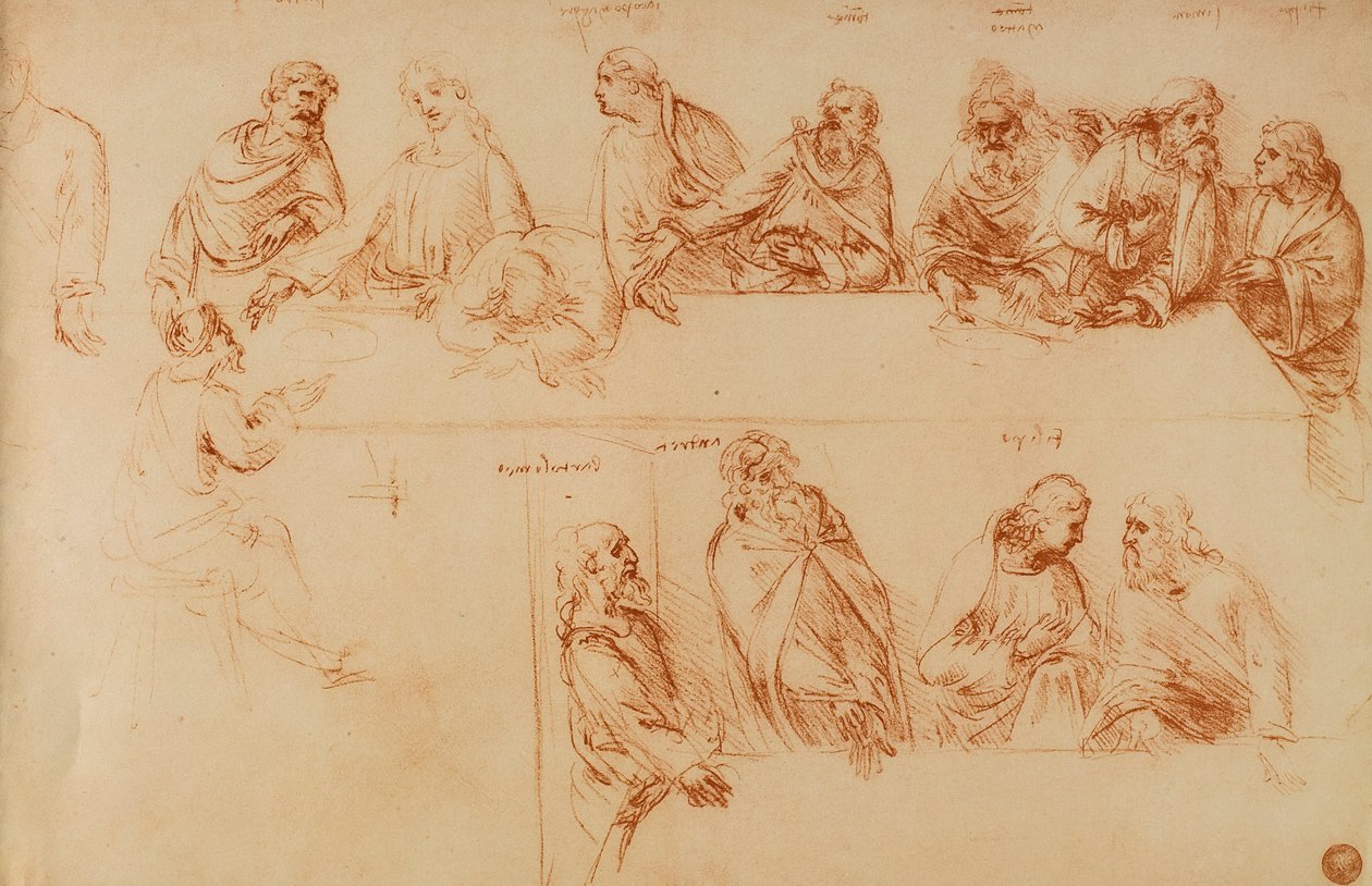 Studie k poslední večeři: sangvinická kresba Leonarda da Vinciho. Gallerie dellAccademia, Benátky od Leonardo da Vinci