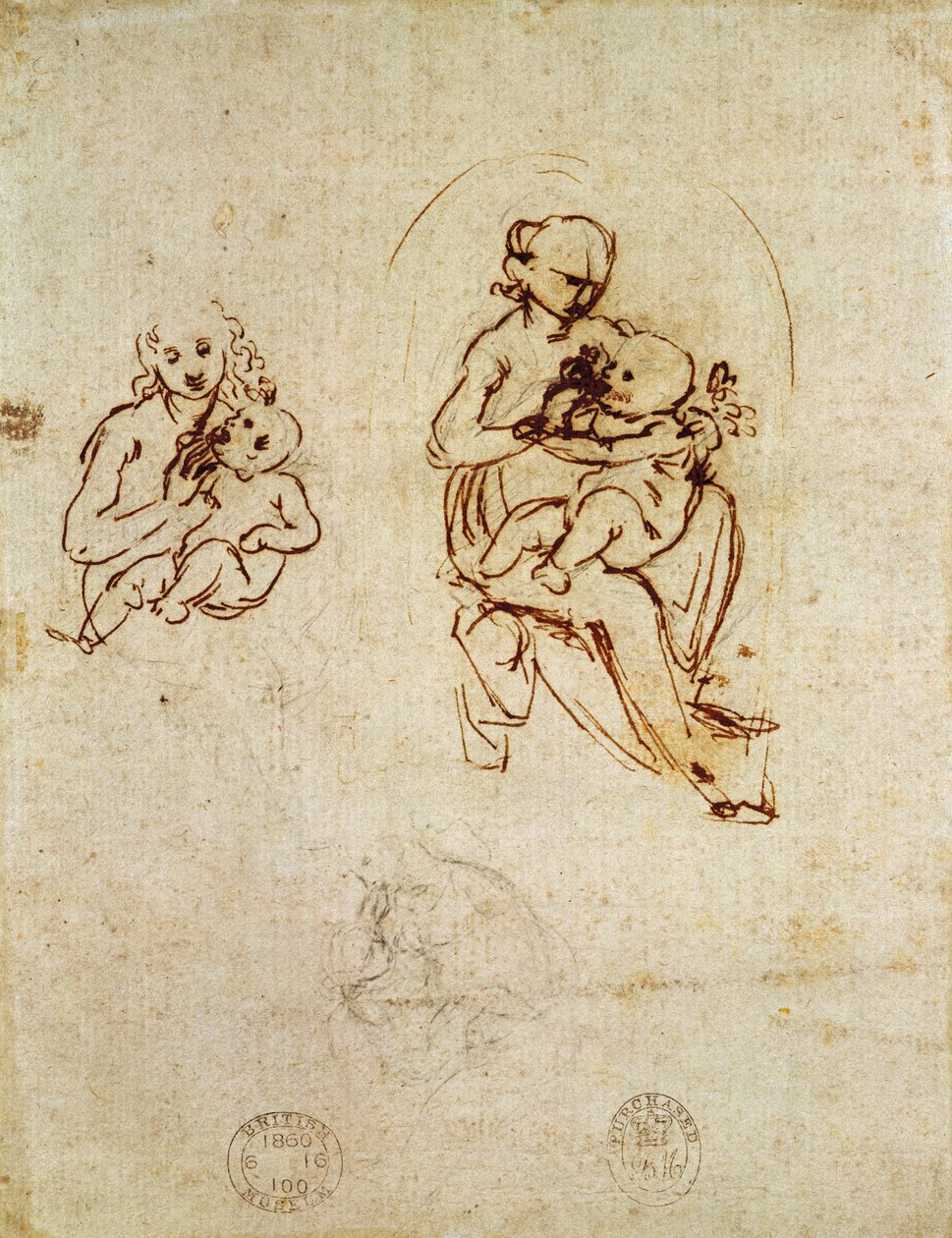 Studie pro Pannu a dítě, kolem 1478-1480 (tuš a tužka na papíře) od Leonardo da Vinci