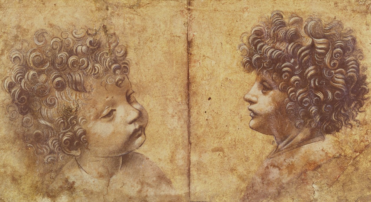 Studie dětské hlavy (červená křída zvýrazněná bílou na papíře) od Leonardo da Vinci