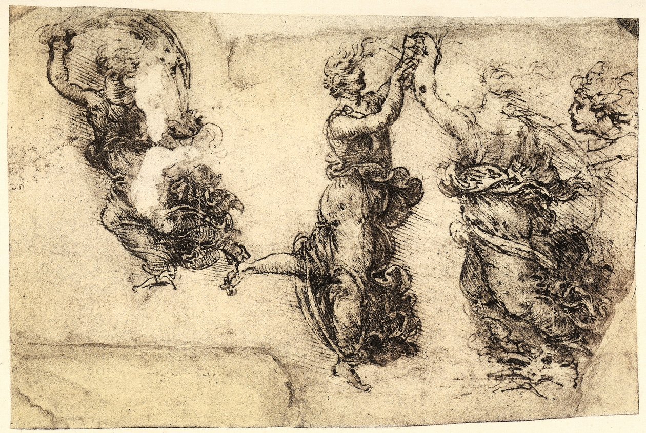 Studium některých tančících ženských figur; kresba perem na papíře zežloutlé od Leonarda da Vinciho a uchovaná v Galerii Akademie v Benátkách. od Leonardo da Vinci