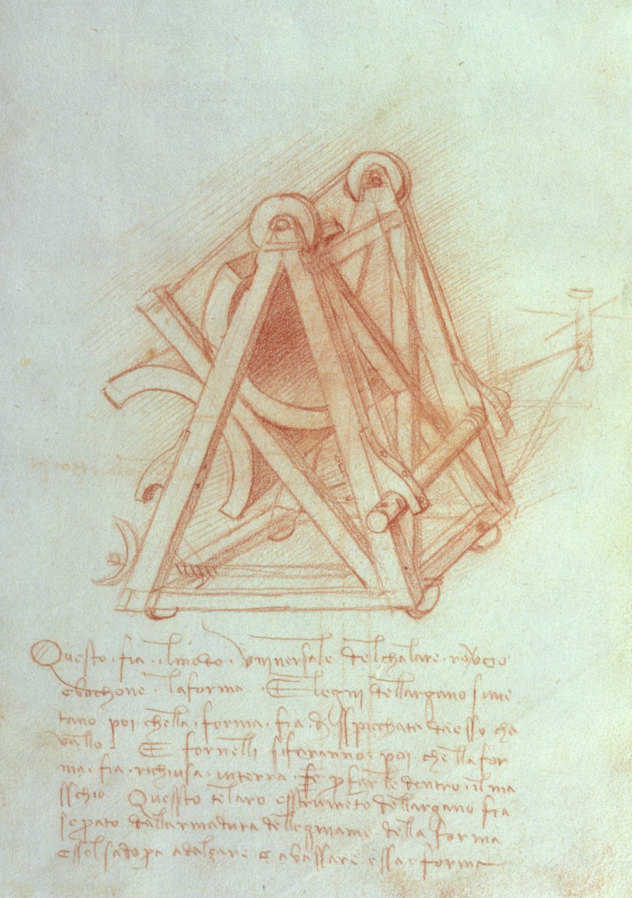 Studie dřevěné konstrukce s odlévací formou pro koně Sforza, fol. 154v z Codex Madrid II, c.1491-93 (pero a hnědý inkoust na papíře) od Leonardo da Vinci