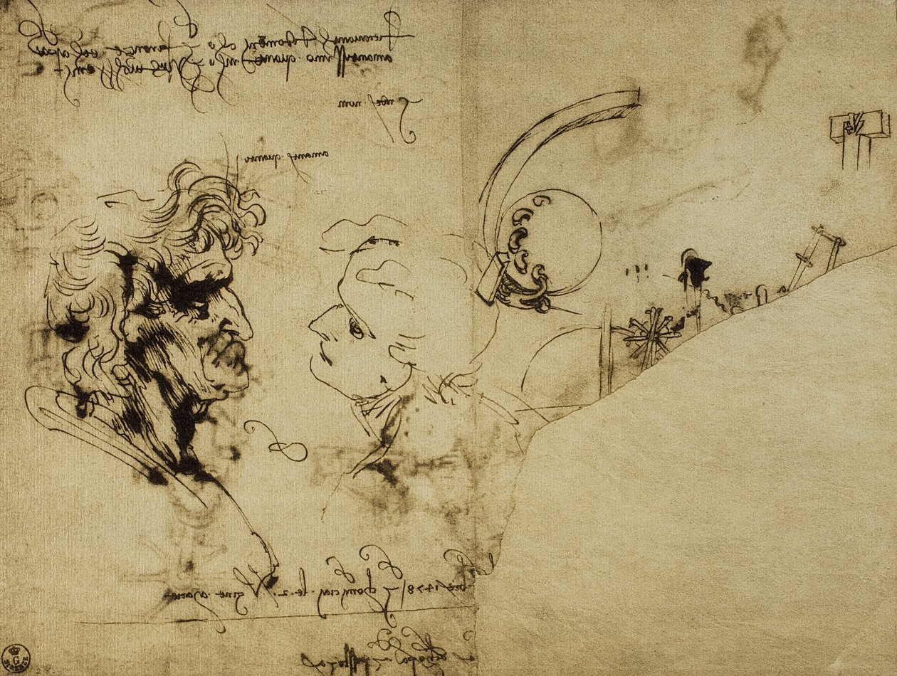 Studium různých postav a hlavy starého muže; kresba Leonarda da Vinciho. Kabinet kreseb a tisků, Galerie Uffizi, Florencie od Leonardo da Vinci