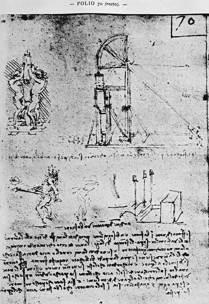 Návrhy, jak postavit baštu v noci, fol. 70r z pařížského rukopisu B, 1488-90 od Leonardo da Vinci